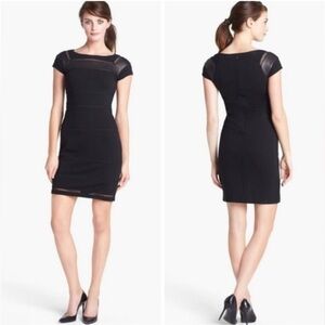 Diane Von Furstenberg 'NOVI' KNIT LEATHER TRIM BLACK SHEATH DRESS